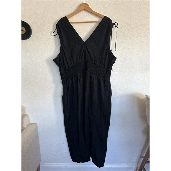 Old Navy Dress Womens XL Black‎ Maxi Sleeveless V Neck Tie Shoulder Smocked NWT - Picture 5 of 13